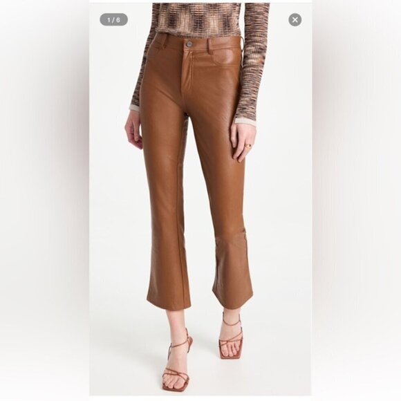 Paige Claudine Ankle Flare Jeans Faux Leather in Dark Argan size 28 NWOT - Picture 3 of 15